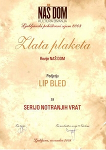 Picture of Gold Plaque awarded by the Slovene magazine NAŠ DOM