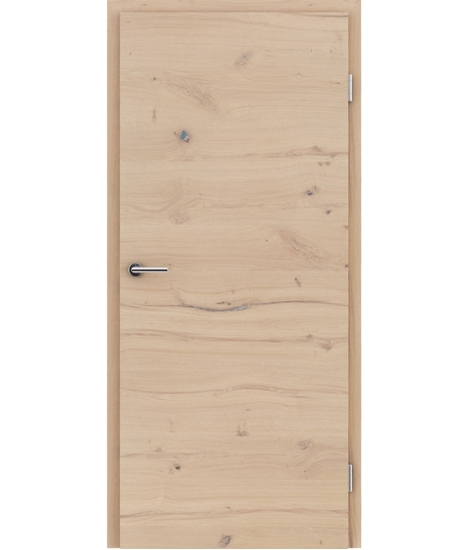 Veneered interior door with a combination of a transverse and longitudinal structure VIVCEline - F4 oak knotty cracked brushed white-oiled