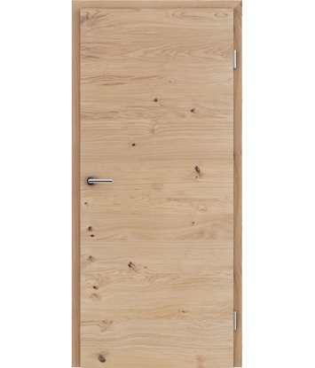 Veneered interior door with a combination of a transverse and longitudinal structure VIVCEline - F4 oak knotty cracked brushed matt stained lacquered