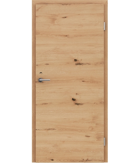 Veneered interior door with a combination of a transverse and longitudinal structure VIVCEline - F4 oak knotty cracked brushed naturally lacquered